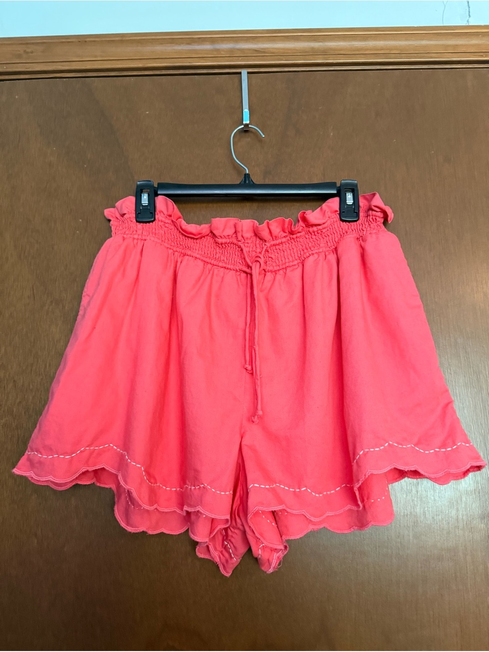 By Anthropologie Linen Double Waistband Coral Shorts Medium
